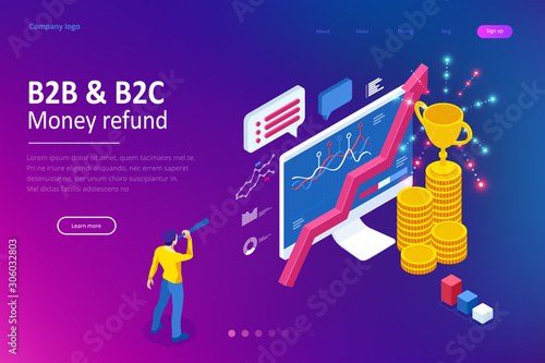 Isometric Business to Business Marketing, B2B Solution, business marketing concept. Online business, Partnership and Agreement