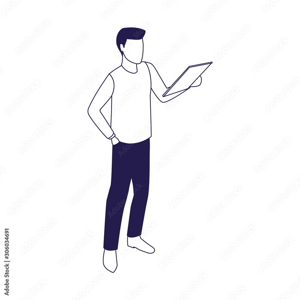 avatar man holding a tablet icon avatar man holding a tablet icon