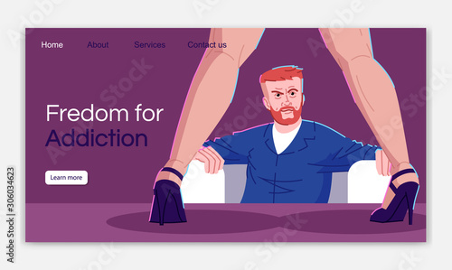 Freedom from addiction landing page vector template. Sex obsession website interface idea with flat illustrations. Psychological help homepage layout. Therapy web banner, webpage cartoon concept