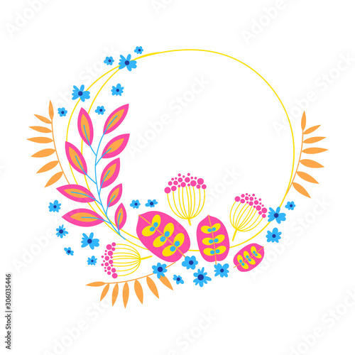 Wreath. Vector floral illustration with branches  berries and leaves. Frame on white background.