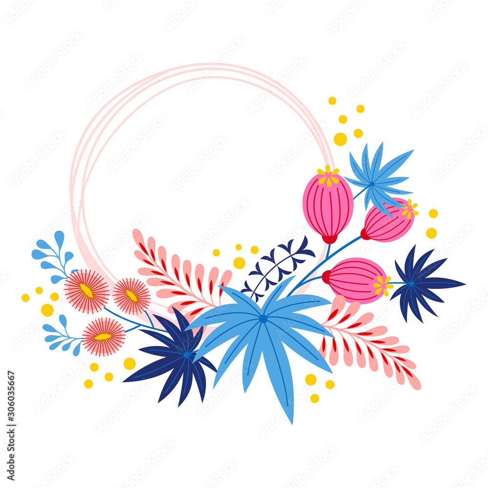 Wreath. Vector floral illustration with branches, berries and leaves. Frame on white background. Wreath. Vector floral illustration with branches, berries and leaves. Frame on white background.
