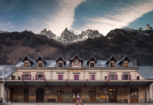Woman walking to Chamonix train station France