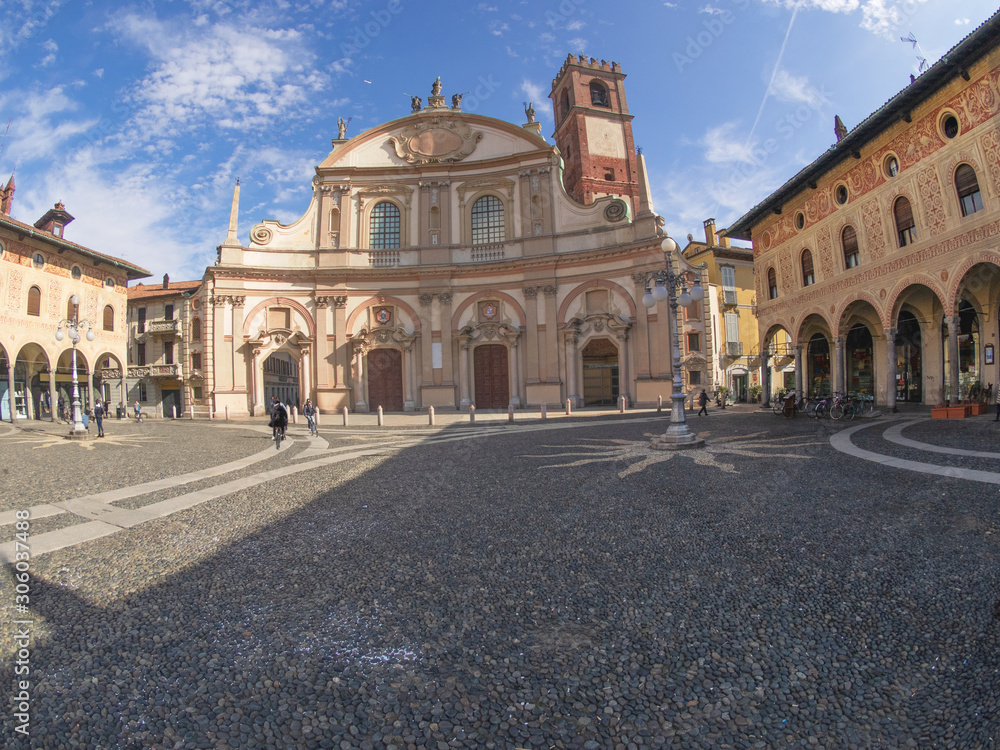 beautiful medieval square of vigevano, Italy