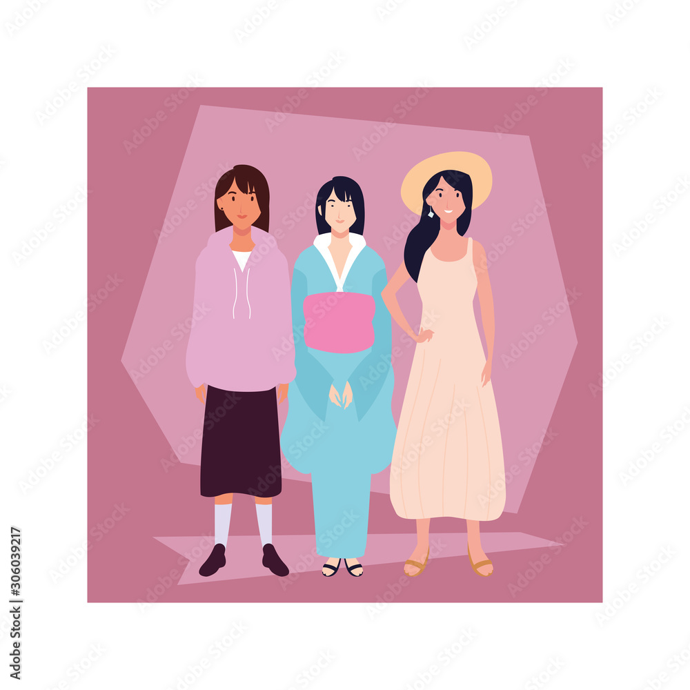 women standing with different poses women standing with different poses