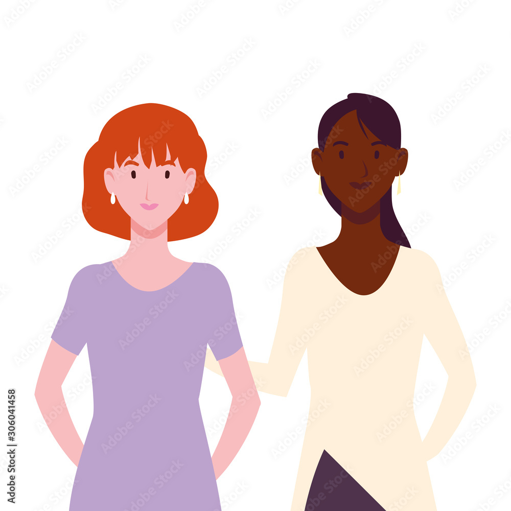 women with different poses on white background women with different poses on white background