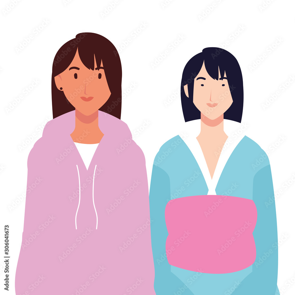 women with different poses on white background women with different poses on white background