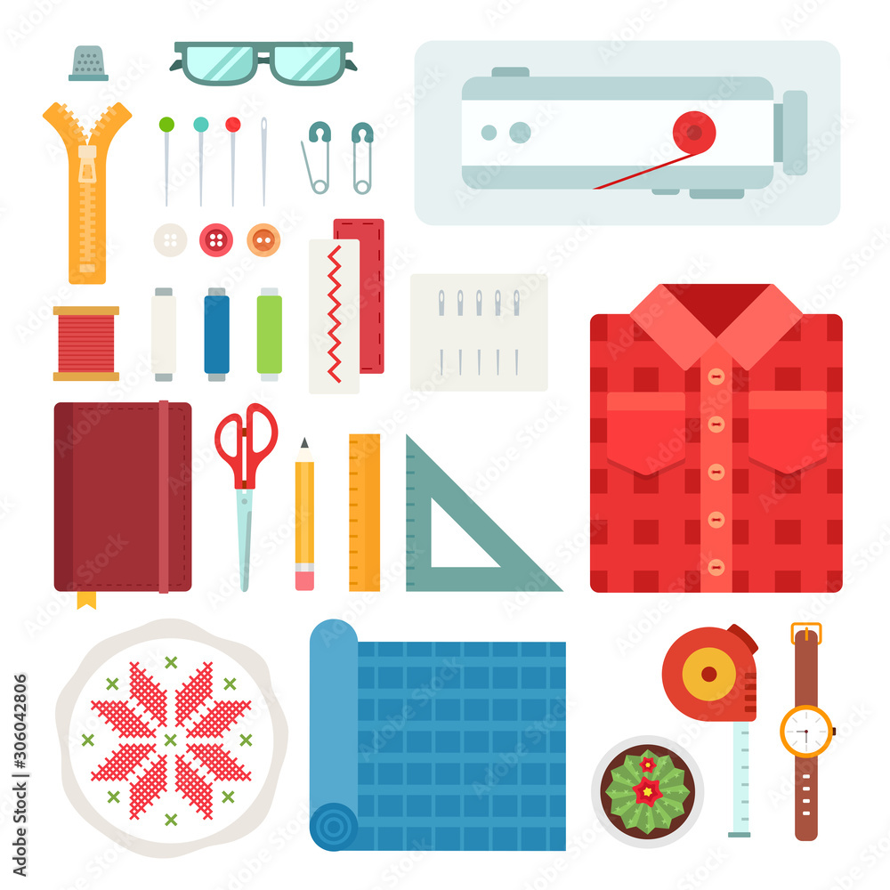 Set of Handmade Seamstress icons flat vector Set of Handmade Seamstress icons flat vector