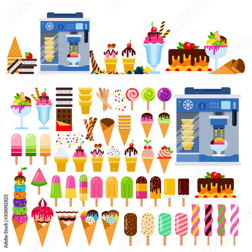Set of Ice Cream icons flat vector