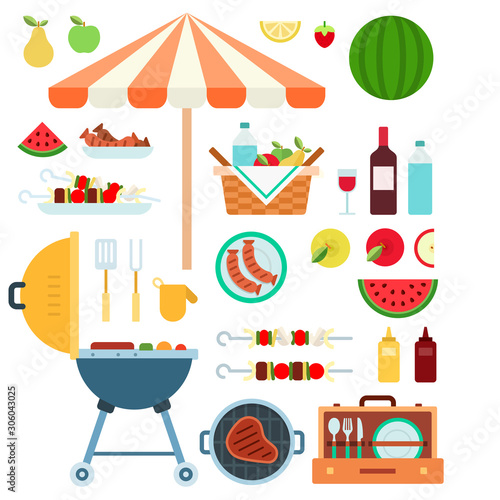 Summer Barbecue, Grill flat vector illustration.