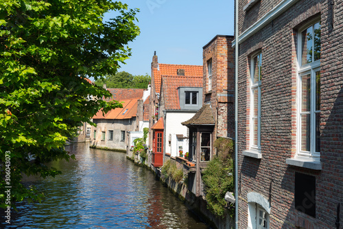 Ancient building facades on river canal, Europe