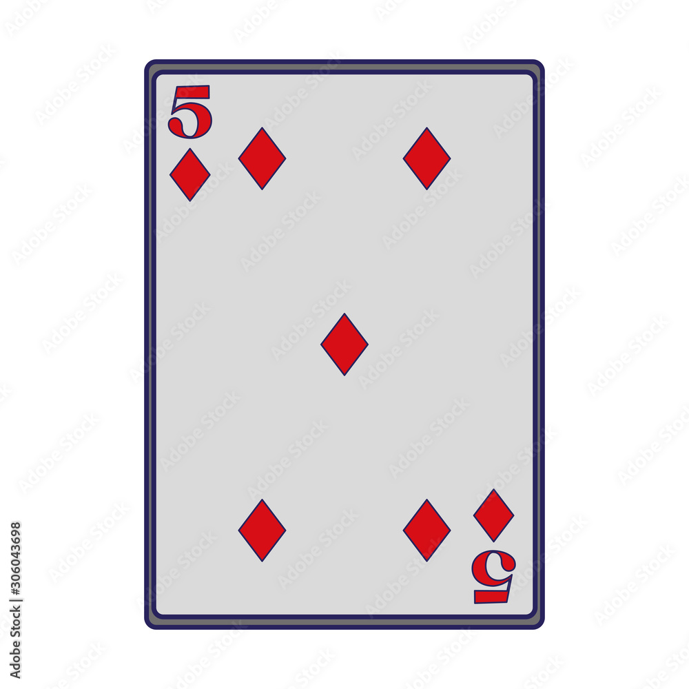 five of diamonds card icon, flat design