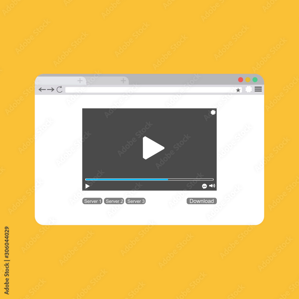 Video player on browser page template in flat style vector illustration. play sign icon Video player on browser page template in flat style vector illustration. play sign icon