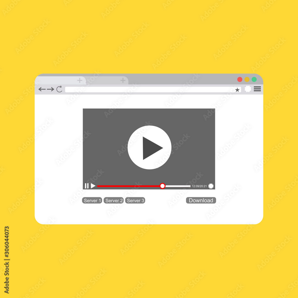 Video player on browser page template in flat style vector illustration. play sign icon Video player on browser page template in flat style vector illustration. play sign icon