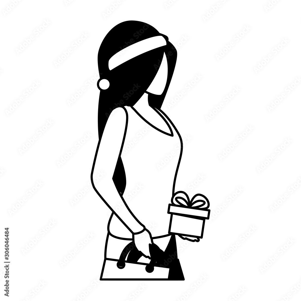 woman with gift boxes on white background