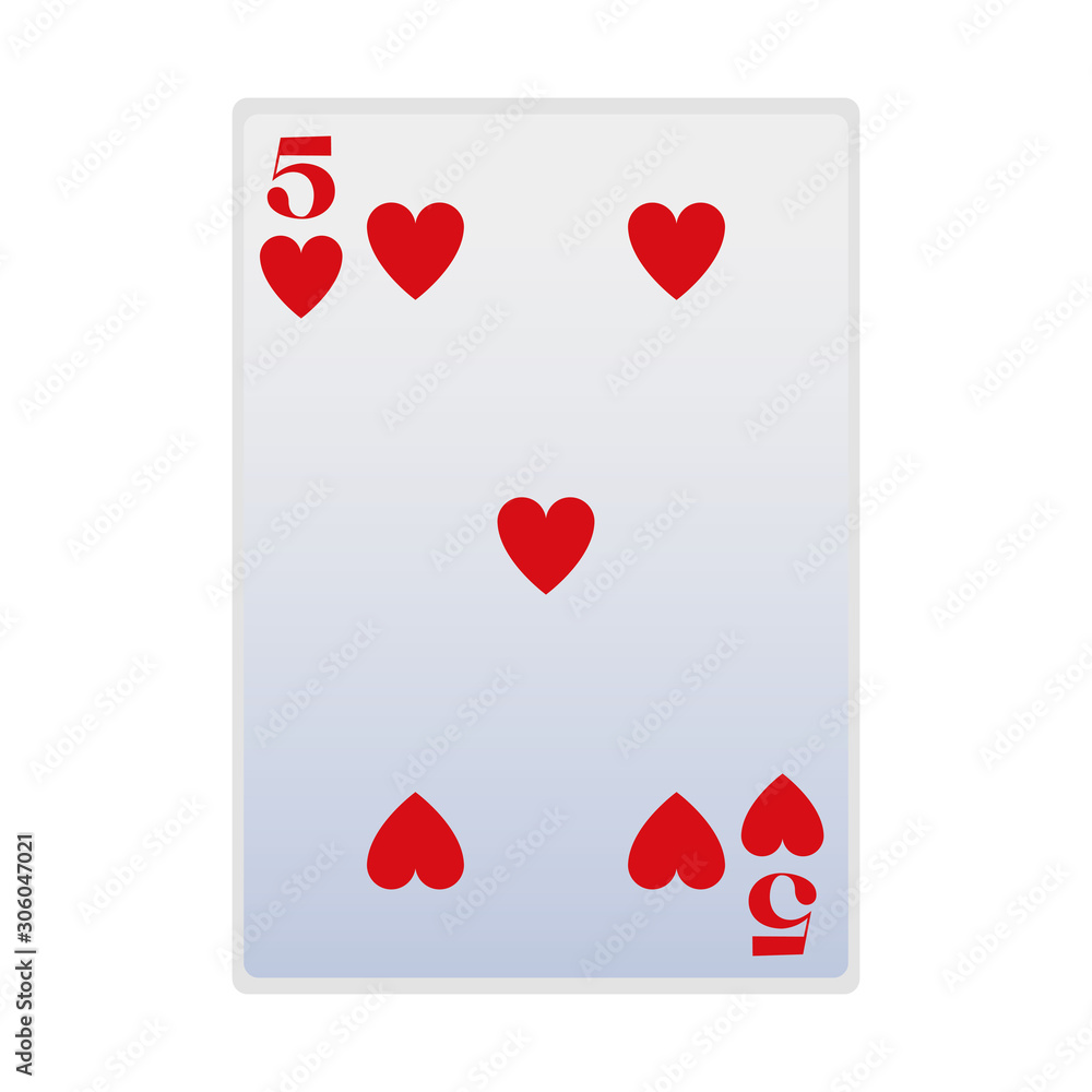 five of hearts card icon, flat design five of hearts card icon, flat design
