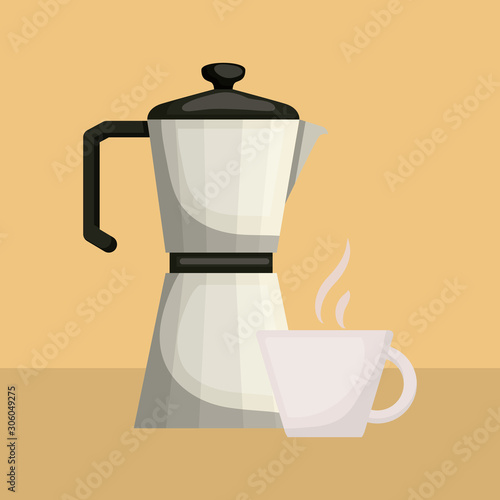 Coffee kettle and cup vector design
