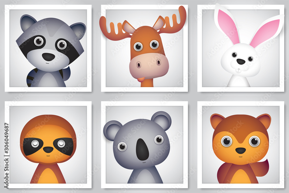 cute animal set in frame for little kids,vector pictures isolated on white background. cute animal set in frame for little kids,vector pictures isolated on white background.