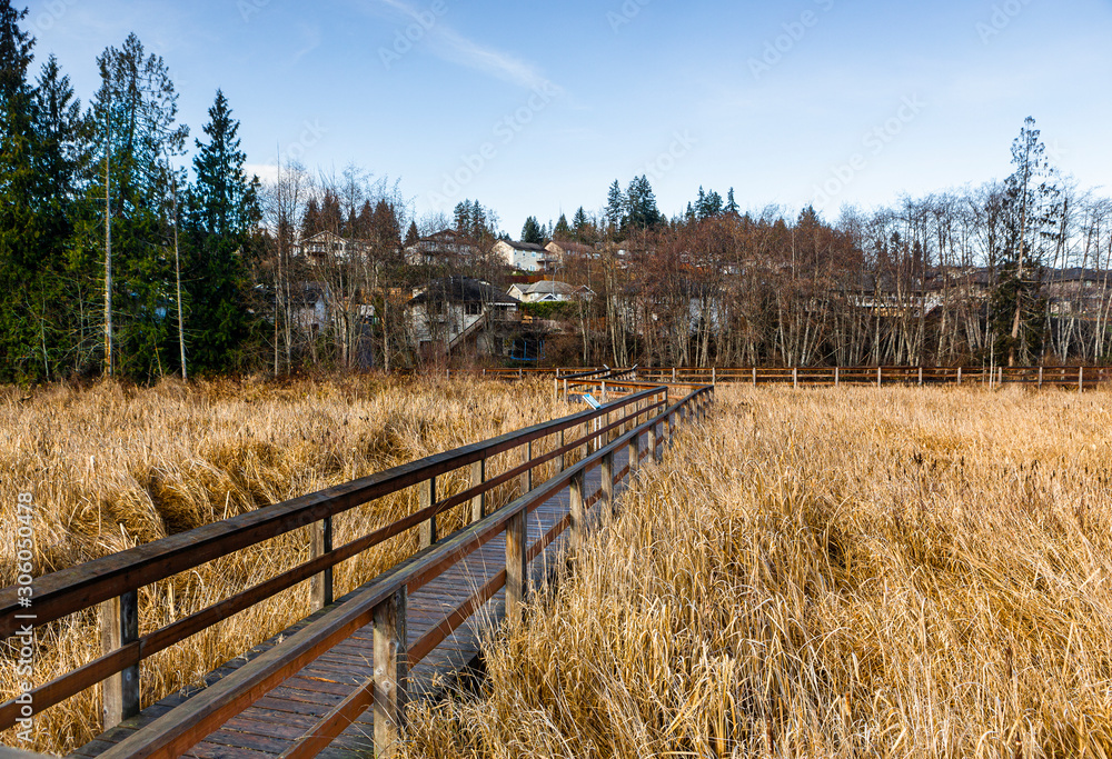 Wooden Bridge at Richards Marsh Park, Cinnabar Valley, Nanaimo, BC