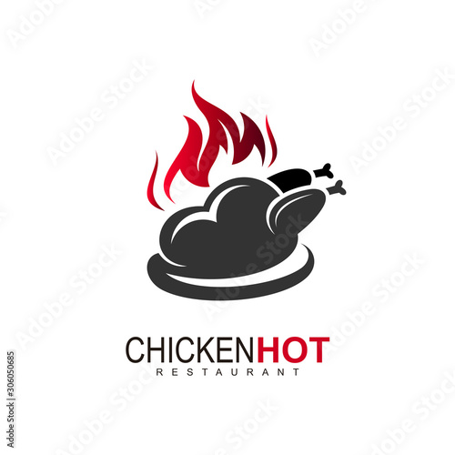 Chicken logo with barbecue design vintage