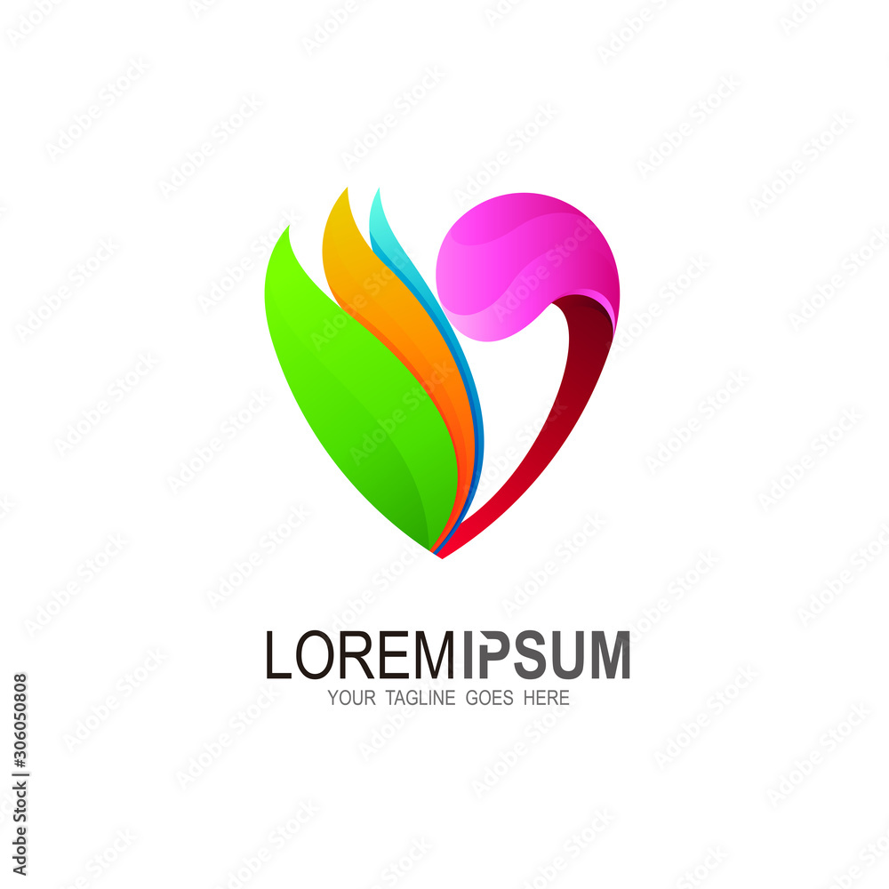 Obraz premium Love logo, Medical design template, Heart logo and leaf icon