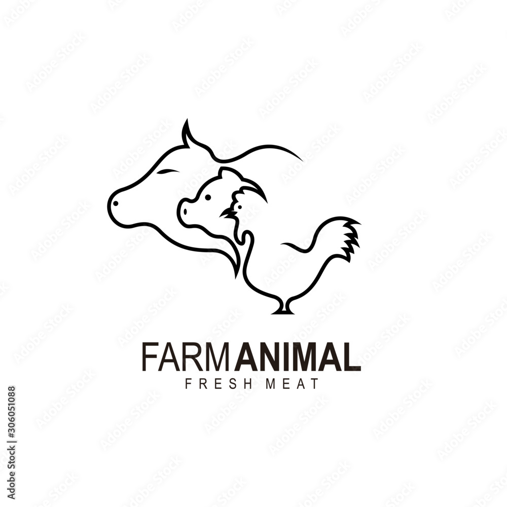 Farm animal logo with line design, Cow,pig,chicken, Logo Animal. Stock  Vector | Adobe Stock