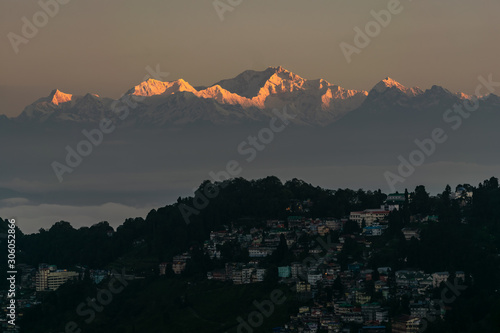 sunrise on kangchenjunga at darjeeling photo