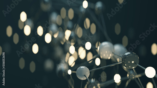 Grid of linked spheres abstract 3D render illustration