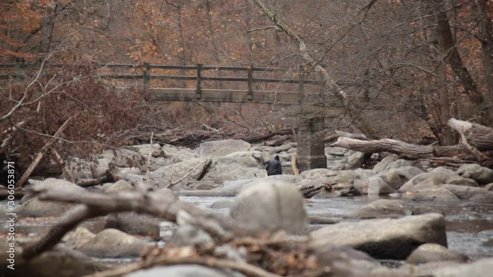 Rock Creek with Rapids Bridge downstream in the mid-ground - Rock Creek Park - Washington, DC - Autumn Rock Creek with Rapids Bridge downstream in the mid-ground - Rock Creek Park - Washington, DC - Autumn