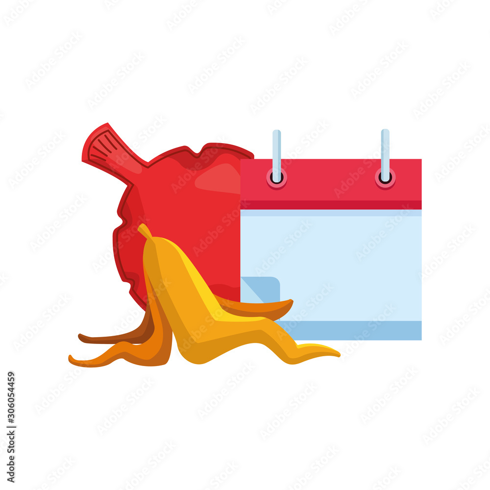 blank calendar with fart bag and banana peel icon blank calendar with fart bag and banana peel icon