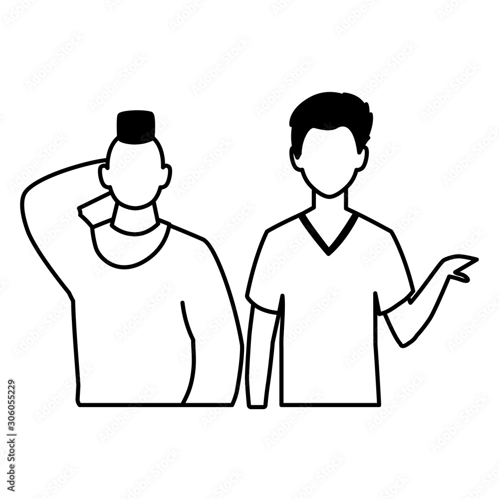 men faceless with different poses on white background men faceless with different poses on white background