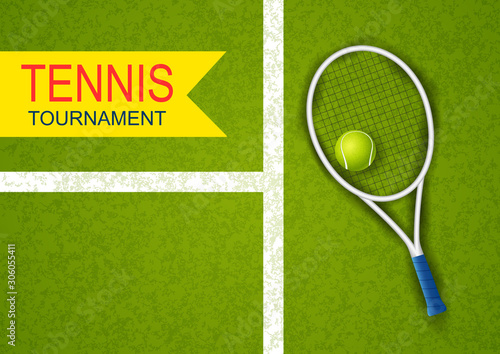 Tennis ball tournament on a green background. Vector illustration 