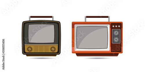 illustration of a classic retro TV form model from the 80's. A variety of electronic vintage television design devices to enjoy family shows. Classic electronic objects graphic resources.
