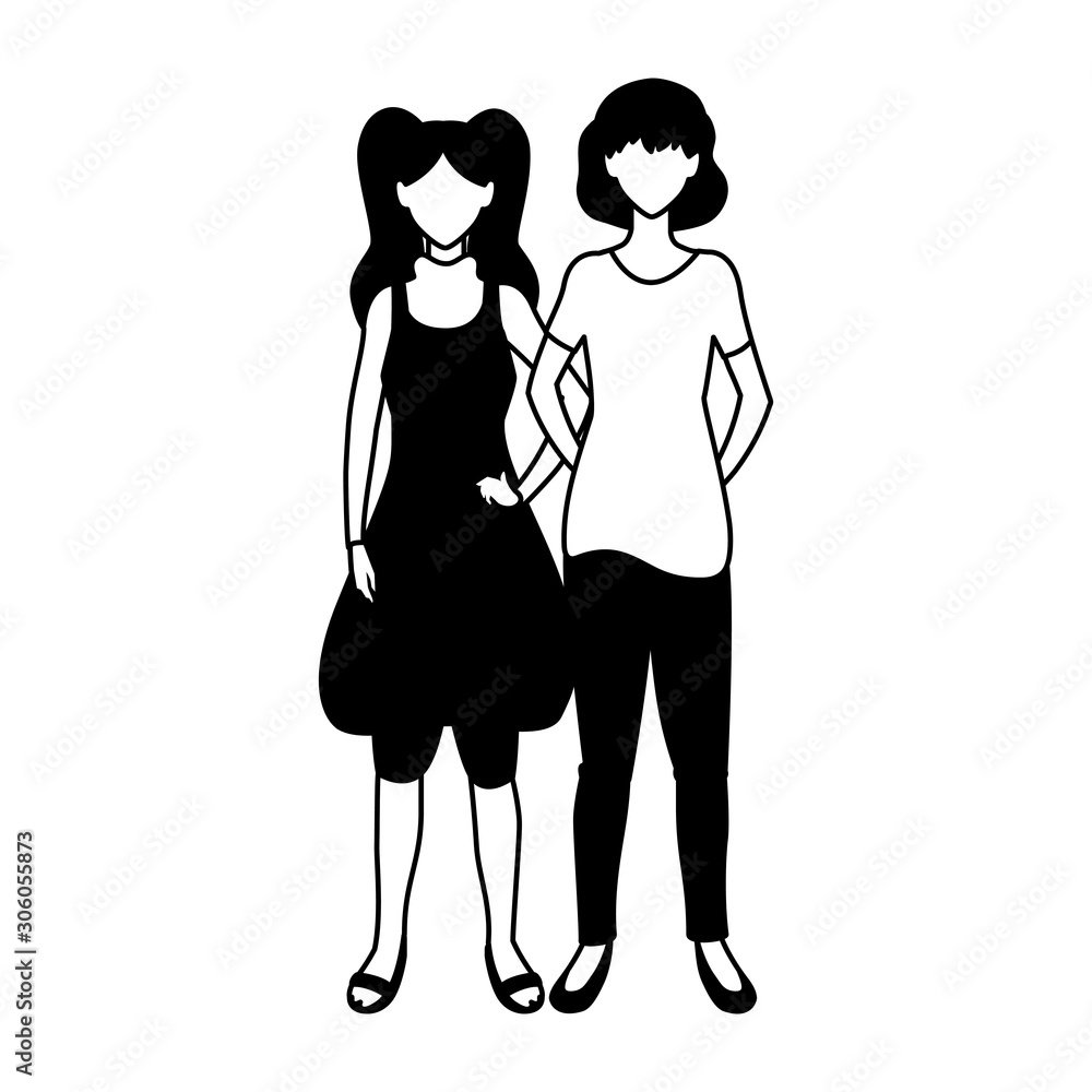 women faceless standing with different poses