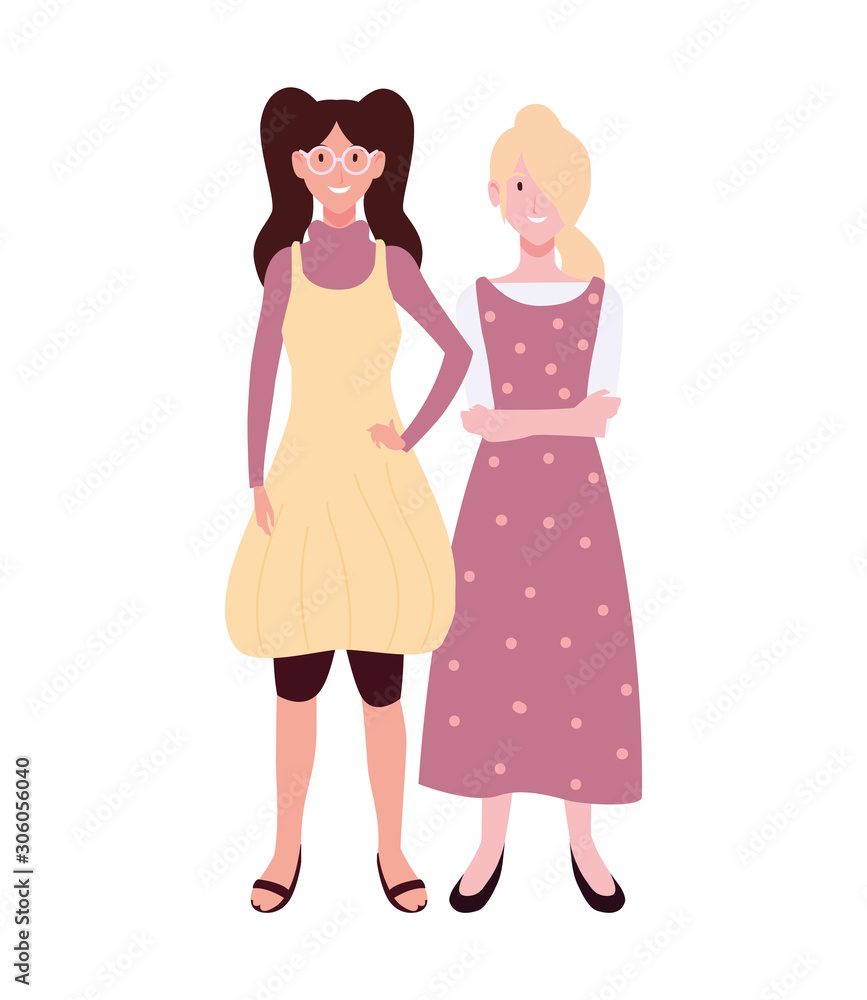 women standing with different poses on white background women standing with different poses on white background