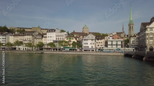 Wallpaper Mural Walking around Zurich Switzerland old town center filming lake and beautiful church in background. Torontodigital.ca
