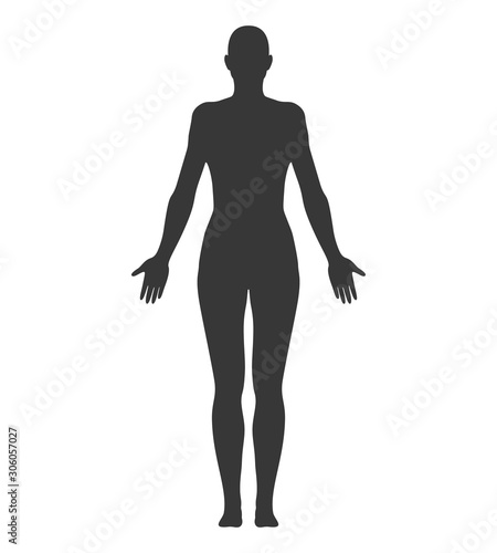 Anatomical Position Anterior View Female Body Silhouette Vector Illustration.
