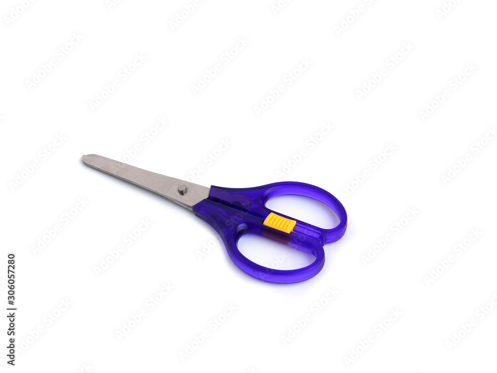 Blue children scissors isolated on white background.. Blue children scissors isolated on white background..