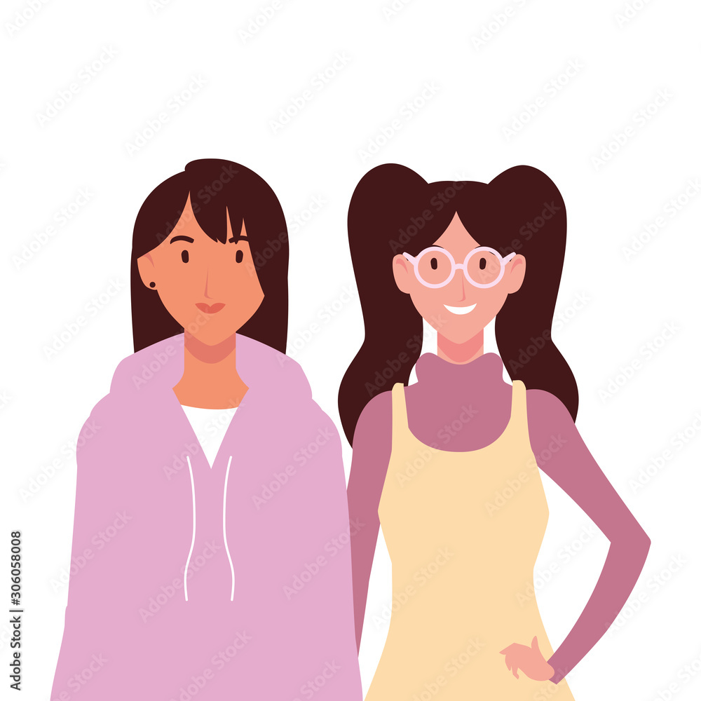 women with different poses on white background women with different poses on white background