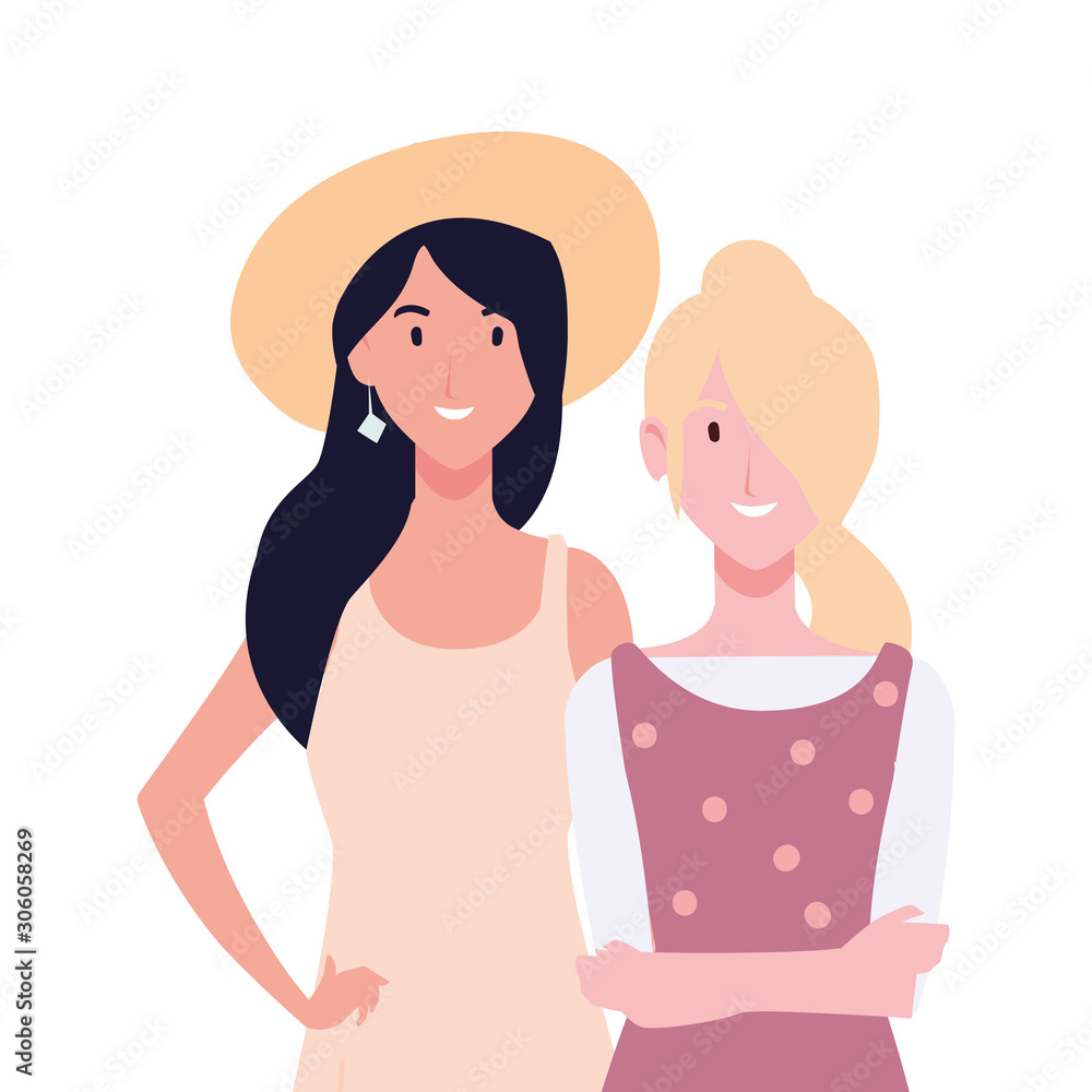 women with different poses on white background women with different poses on white background