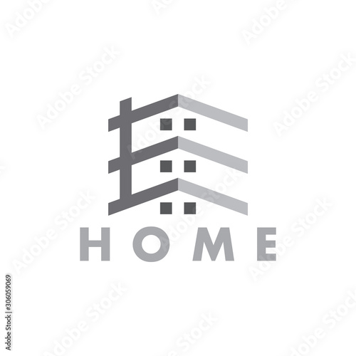 letter e 3d geometric home shape logo vector