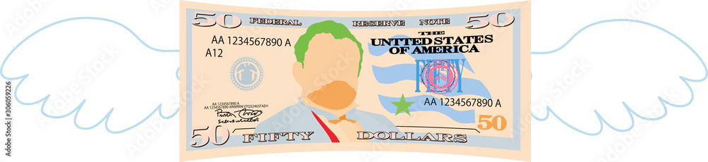 Colorful Feathered Deformed 50 dollars note