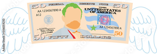 Colorful Feathered Deformed 50 dollars note