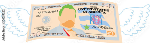 Colorful Feathered Deformed 50 dollars note