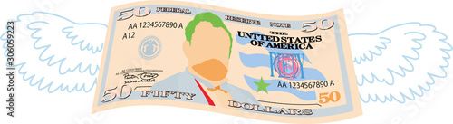 Colorful Feathered Deformed 50 dollars note