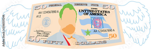 Colorful Feathered Deformed 50 dollars note