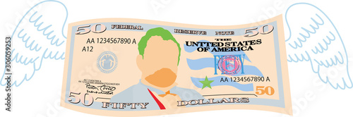 Colorful Feathered Deformed 50 dollars note