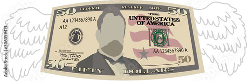 Feathered Deformed 50 dollars note