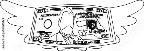 Feathered Deformed 50 dollars note outline