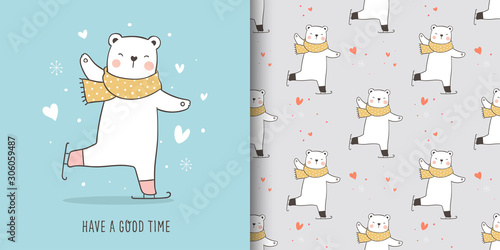 Draw greeting card and print pattern of polar bear.