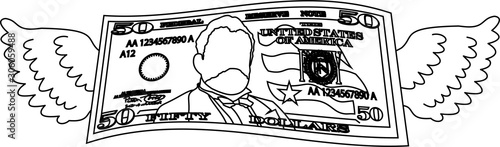 Feathered Deformed 50 dollars note outline
